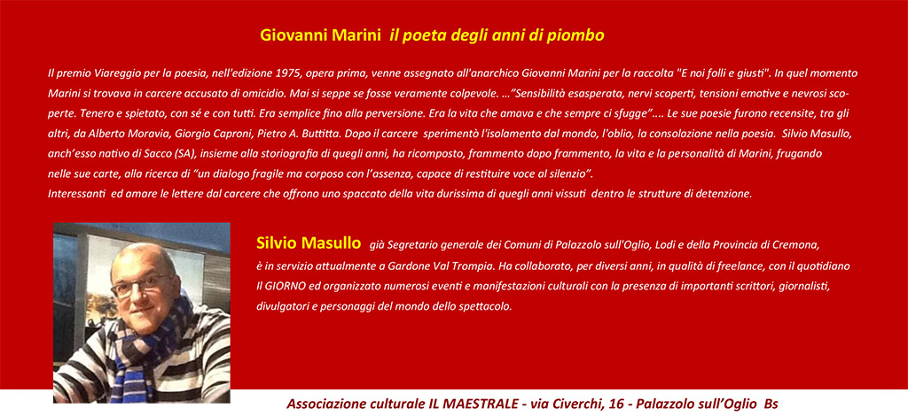 Presentazione del libro: “GIOVANNI MARINI: il poeta degli anni di piombo” – Silvio Masullo