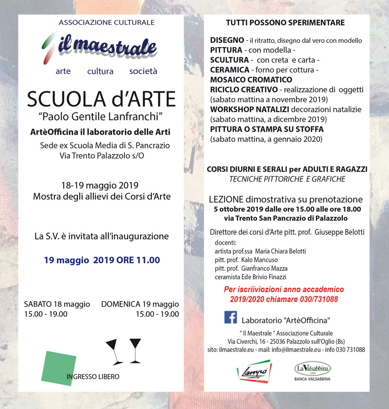 18-19 maggio 2019, Mostra degli allievi dei Corsi d’Arte.