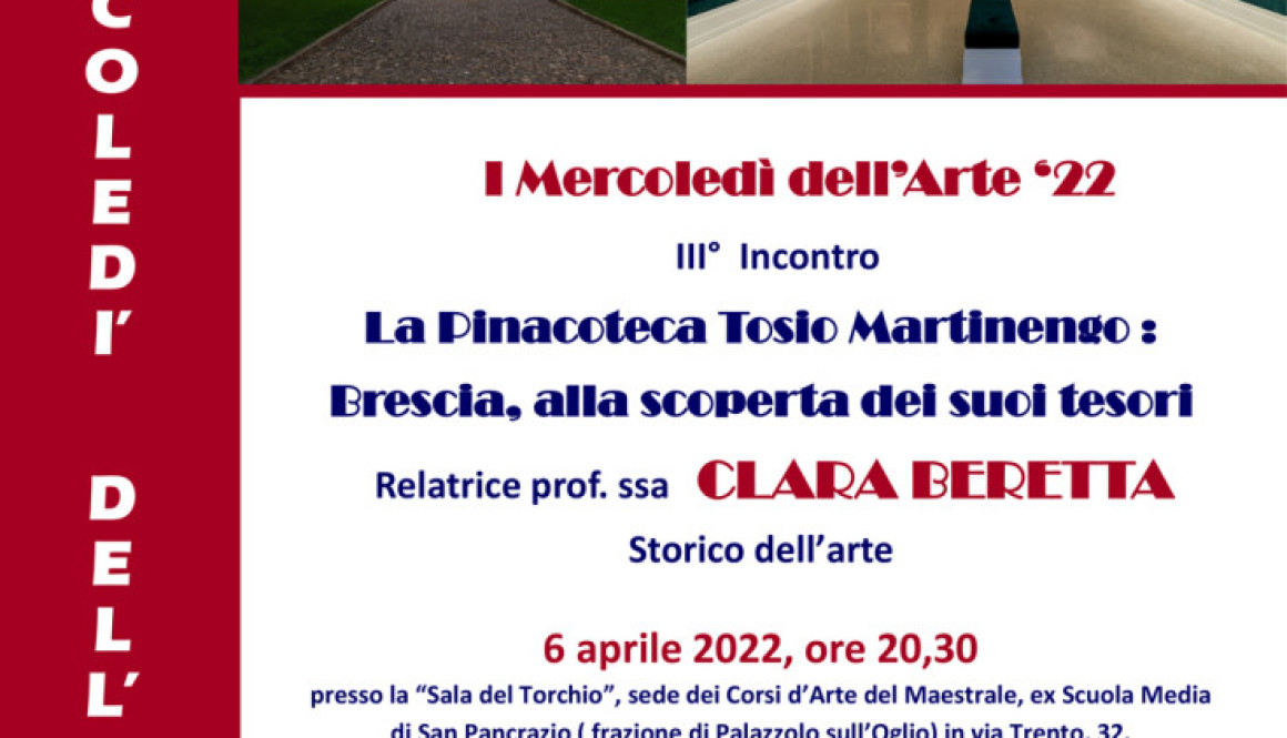 I mercoledì dell’arte 2022 – Terzo appuntamento 6 aprile 2022 ore 20.30